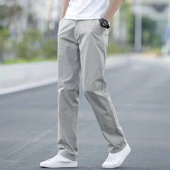 2023 Летни нови мъжки ежедневни панталони от тънък памук цвят каки, бизнес обикновен панталон-участък, маркови мъжки сив големи размери 40 42