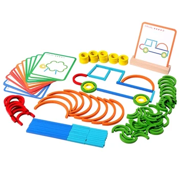 Пъзел геометрична форма, дървена настолна играчка, триизмерен пъзел, образователна играчка за детска градина