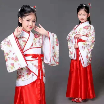 Червено-бяла традиционни дрехи за cosplay Ханьфу, рокля императрица от династията Тан, женски древен китайски костюм, китайски дрехи за деца