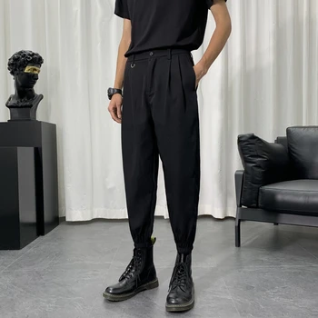 Нови мъжки панталон с еластична гумена лента Slim Fit, бизнес офис класически ежедневни панталони с еластична средна талия