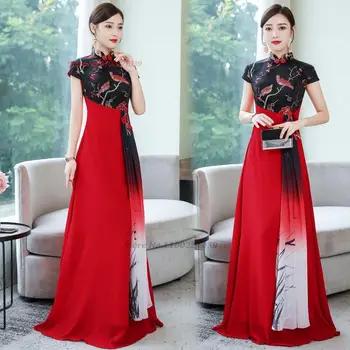 2023 китайското винтажное рокля подобряване на вечерна рокля чонсам с националния цветисти принтом източното елегантна вечерна рокля за банкет vestido