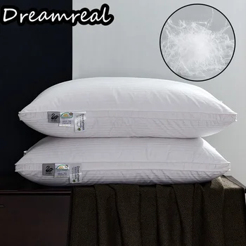 Dreamreal 5-Звездна Хотелска Легло Възглавници Стандартен Размер Queen 2 елемента Бял Гъши Пух Завивки, Възглавница за гърба, на Корема или на Страничните места за спане