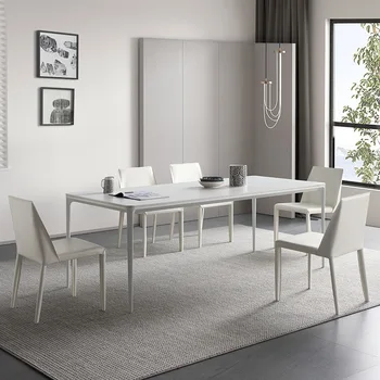 Италиански минималистичен маса за хранене с каменна печка и комбиниран стол, маса за хранене за дома, правоъгълна маса за хранене