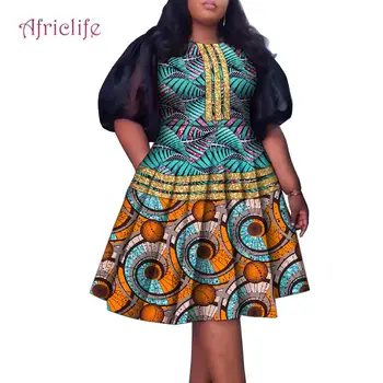 Африкански женствена рокля Модно мозайка рокля с пищни ръкави с дължина до коляното, празненства традиционно облекло Wy10249