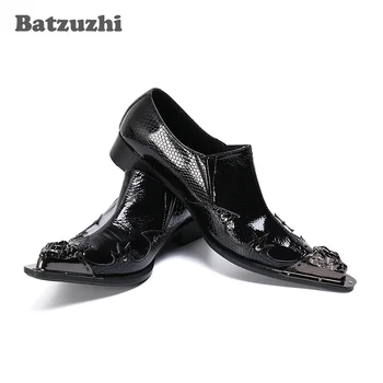 Batzuzhi/Модни обувки, Мъжки Модела обувки от естествена кожа с Остър Метален пръсти, Бизнес Вечерни zapatos de hombre, Големи Размери на US6-12
