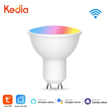 Умна WiFi крушка GU10, прожектор RGB + CCT 100-240 В, 4 W, led лампа с регулируема яркост, интелигентен дом, гласово управление, Alexa, Google Home, Алиса