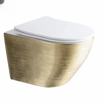 Нов дизайн, керамични малък размер, златна монтиране на тоалетна чиния без рамки, златист цвят, монтиран на стената тоалетна чиния с крокодили