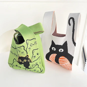 Crochet чанти голям капацитет Мека скъпа мультяшная панда заек котка Тканая чанта на китката си за жени от Дизайнерски чанти с дръжки във формата на цвете на сърцето