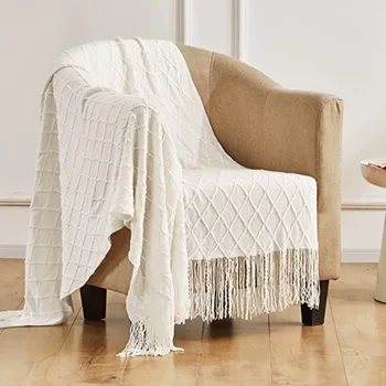 Inyahome, скандинавски вязаное покривка за дивана с пискюли, одеяла за сън, климатик, одеяла, легло, селска къща, декоративни