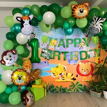 Балони за рождения ден в джунглата Декорация на партита под формата на животни балони за сафари в джунглата Палмови листа Сафари горското животно за момче Аксесоари