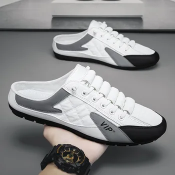 2023, модерен мъжки нов стил, дива обувки на равна подметка, летни чехли Baotou на тънък разрез, мъжки ежедневни обувки