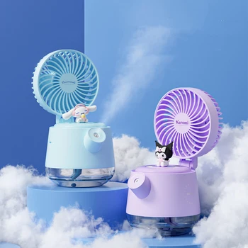 Kawai на Sanrio Овлажнител на Въздуха Вентилатор Kuromi Сладко Аниме Настолен Usb Зареждане Спрей за Ароматерапия Малка нощна светлина Фен Играчки за Момичета Подарък