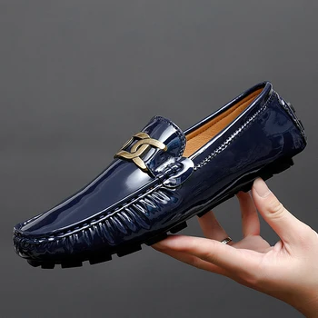 Мъжки Модел Кожени Модни Маркови Сватбени Обувки са Ръчно изработени, Луксозни Лоферы за Шофиране, Дизайнерски Обувки-Oxfords на Равна Подметка Голям Размер за Мъже