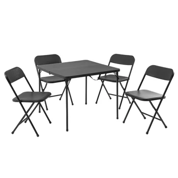 Поставка за карти с маса и четири стола от смола, 5 позиции, черна
