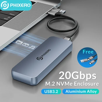 PHIXERO USB3.2 M. 2 NVME SSD 20 gbps Калъф с вграден охлаждащ жилетка Обновен Алуминиев Корпус Type-C M2 NVME SSD за MacBook КОМПЮТРИ