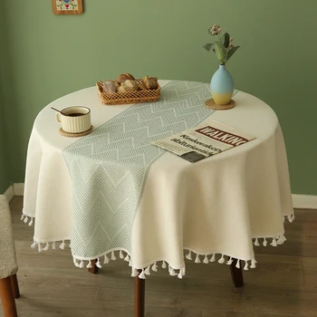 Проста памучен, бельо, проста и елегантна домакински малка кръгла покривка за масата за хранене, малка странична масичка за кафе, покривка за чай на масата