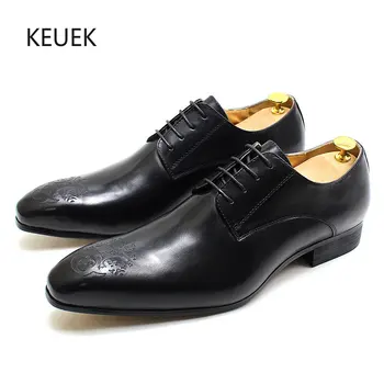 Нова мъжки обувки Модельная бизнес обувки в стил дерби от естествена кожа, мъжки работни сватбени oxfords, младежки мокасини върху плоска подметка, 5C