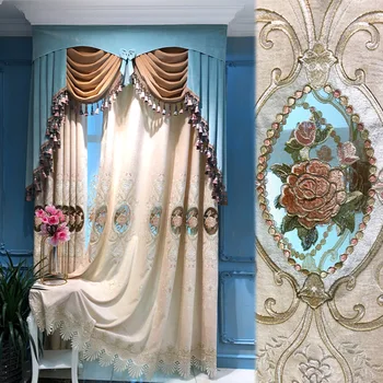 Плътни завеси от шенилна, европейски луксозни завеси с бродирани завеси на прозорците, елегантни завеси с благородна перлата на нюанс за всекидневната