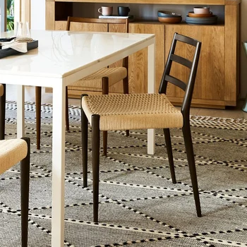 Стол в скандинавски минималистичном стил, маса за хранене, кожен дизайнерски стол, релаксиращ дървен стол, маса за хранене, комплект столове за трапезария, мебели за трапезария