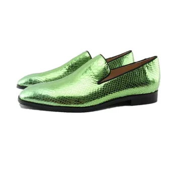 Зелени мъжки кожени модела обувки с квадратни пръсти и риба везни, обувки за сватбени партита без закопчалка, модерни ежедневни обувки на плоска подметка, големи размери, индивидуални