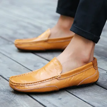 Мъжки ежедневни обувки, обувки от изкуствена кожа, Модерен Леки мъжки лоферы, Пролетно-Есенна Дишаща Черна обувки за шофиране без закопчалка