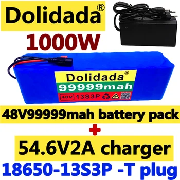 Dolidada 48 В 99.999 Ah 1000 W 13S3P 48 Литиево-йонна Батерия 99999 ма За 54,6 В Електрически Велосипеди Скутер с BMS със зарядно устройство