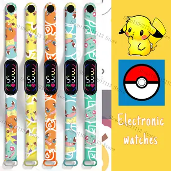 Детски часовник Pokemon Pikachu, аниме, статуетка бульбасавра, led електронен водоустойчив спортен гривни, часовници, подаръци за деца