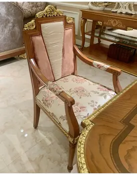 Трапезария стол от масивно дърво в европейски стил, с високо качество златна фолио, френски плат, винтажное червено-кафяв бял стол от масивно дърво