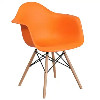 Оранжев пластмасов стол серия Alonza с дървени Крака, Акрилни скандинавски стол, Шперплат стол, Дървен стол Sillas para barra de cocina 