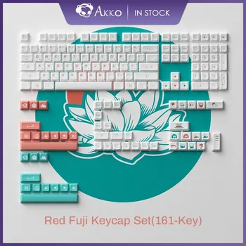 Akko Red Fuji Набор от клавиатури Кепета 161 клавиш за PBT Сублимационный Боя JDA Профил Пълни Капачки за Механична Клавиатура, подходящи за Системна клавиатура Mac OSX