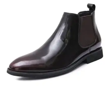 Нова мъжки обувки, мъжки ботильоны с остри пръсти, ежедневни обувки от естествена кожа с високо берцем, обувки на 