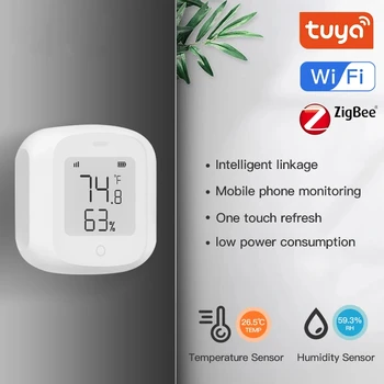 Sasha WiFi ZigBee Сензор за температура и влажност на въздуха, термометър за автоматизация на умен дом, LCD дигитален дисплей, работи с Алекса Google