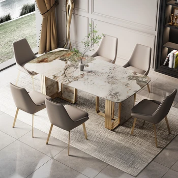 Комбинация от италиански лъскава маса за хранене и столове от масивна дървесина модерен проста правоъгълна маса за преговори маса за хранене
