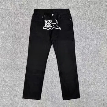 Y2K мъжки дрехи градинска Harajuku, Широки Дънки с принтом и Шарени, Черни Реколта Панталони, Модерни широки дънки в стил Рок, широки дънки
