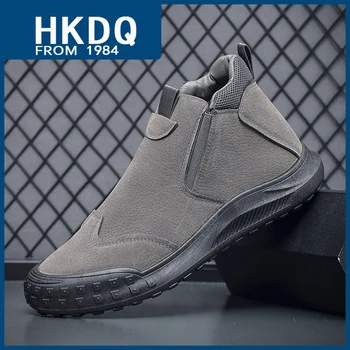 HKDQ, топла разпродажба, есенни мъжки ботильоны, модни сиви ежедневни кожени ботуши с цип, мъжки модни улични удобни мъжки обувки