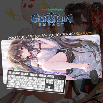 Подложка за мишка Hutao, игрална подложка Genshin Impact, подложка за клавиатура, подложка за мишка, тенис на мат, игри аксесоар, офис компютър, подарък за работа, директна доставка