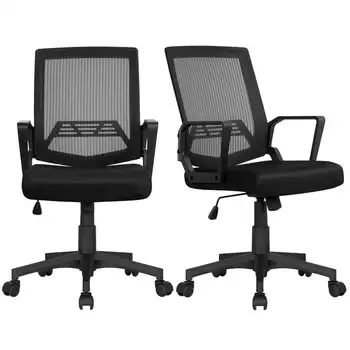 Сетчатое офис стол с ергономичен компютърен стол, комплект от 2 теми, черен