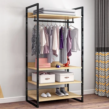 Индивидуална метална закачалка за дрехи в спалнята, антре, дървена закачалка за дрехи с поставка за обувки