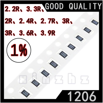 100ШТ SMD 1206 Чип-Резистор 1% точност ръководят чип С фиксиран съпротива 2RΩ 2.2 R 2.4 R 2.7 R 3R 3.3 R 3.6 R 3.9 R 0.25 W 1/4 W