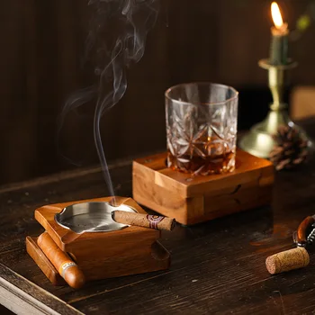 Пепелник за пури в японски стил, комплект чаши за алкохол, тава, държач за чаши за вода