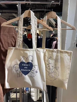 Холщовая чанта-тоут с анимационни принтом, дамски ежедневни летни чанти през рамо от мек памук с голям капацитет, дамски чанти, за пазаруване