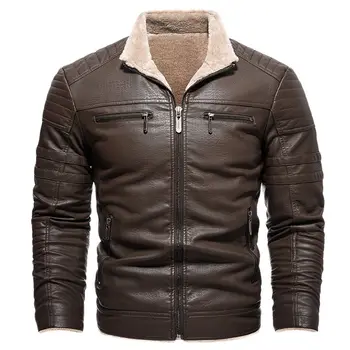 Модерно мъжко яке от изкуствена кожа, мъжки марка дрехи, термална връхни дрехи, зимни кожа, мъжки якета от дебелото руното кожа, палта