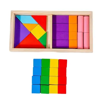 Геометрични дървени блокове, цветни математически Монтесори играчки, дървени блокове с шарени геометрични фигури, блокове за момчета и момичета, малки деца, деца
