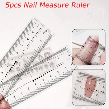 5 бр. състав за измерване на ноктите, прозрачен дизайн на ноктите, PVC Мека линия, линия за измерване на размера на фалшиви нокти, линийка за нокти, планински кристал, инструмент за измерване на