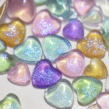 100 бр. висулки за нокти във формата на сърце Aurora Love с диаманти, на равна подметка, смоляное сърце, блестящи кристали, декорации за нокти за маникюр 3/6/8 мм