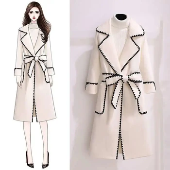 Модна вълна яке дамски 2023 Нова пролет-есен облекло вълна палто дамско корейското палто със средна дължина бежовата черна горна дреха
