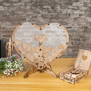 Книга за гости в селски стил, алтернативна кутия, за да влезете във формата на сърце, подарък декор за сватба, дървени книга за любовта