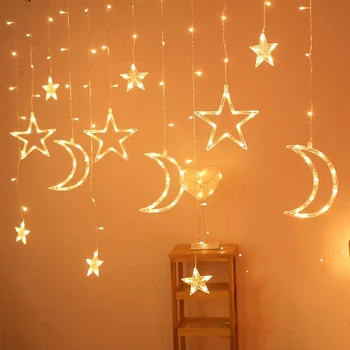 Украса за Рамадан 2023 Звезда Луната Коледно Led Завеса Венец Страхотна Струнни Светлини на Исляма Мюсюлманин За Парти EID Mubarak Декор