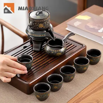 Чай кунг-фу Керамични Пълен автоматичен въртящи лесен домашен офис творчески комплект съдове и чаши от Китайски Gaiwan Productos Chinos