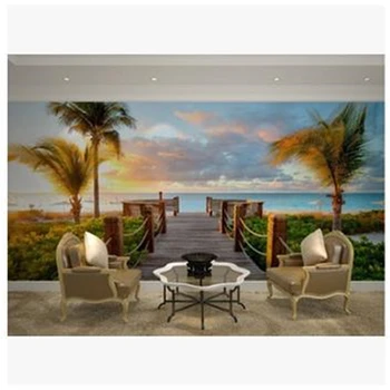 тапети beibehang размер, 3d стереоскопични стенописи с изглед към залеза на слънцето и океана, на фона на телевизор, хол, спалня, papel de parede
